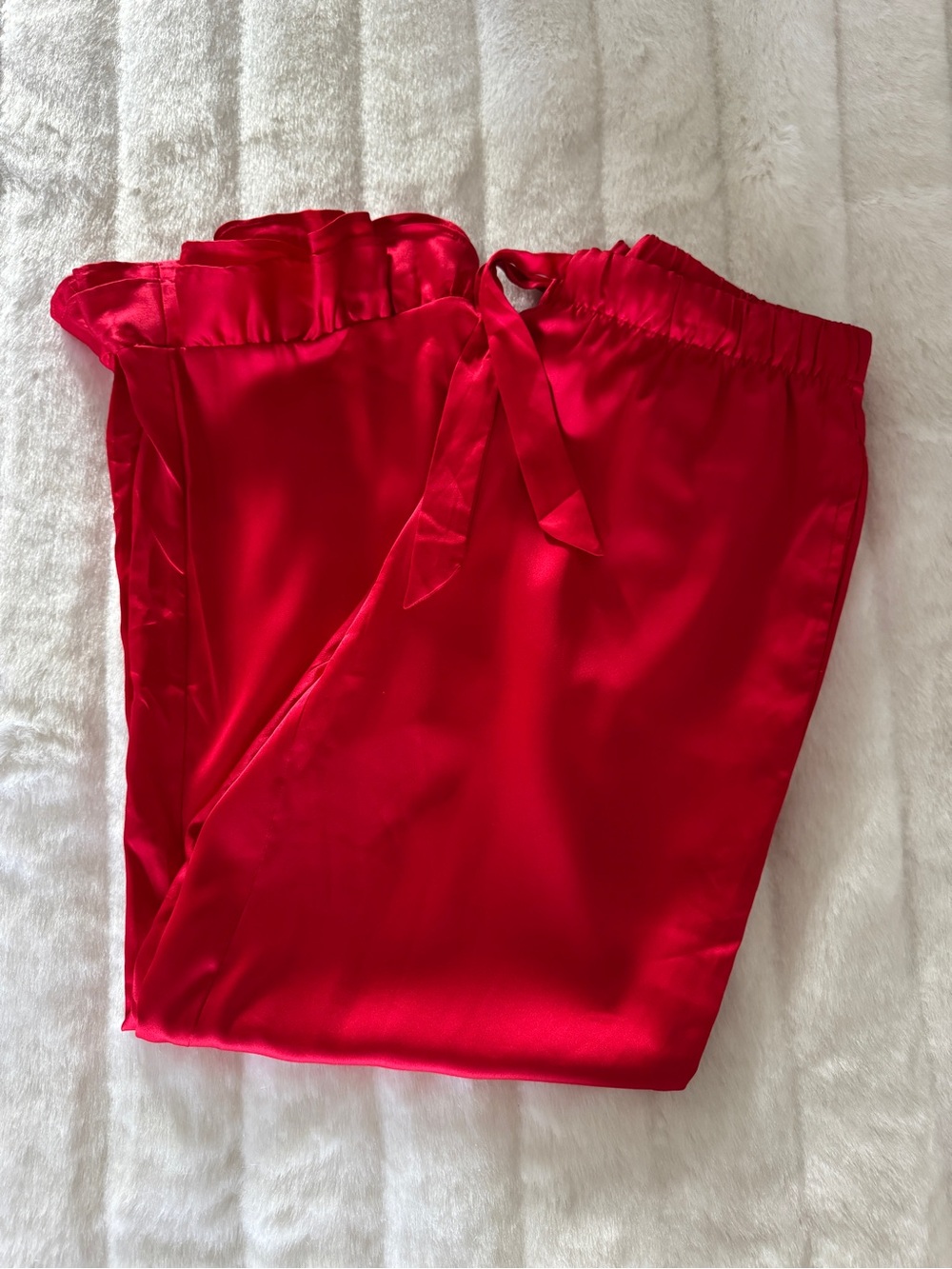 NWT Victoria's Secret Red Satin Wide-Leg Pants with Ruffles